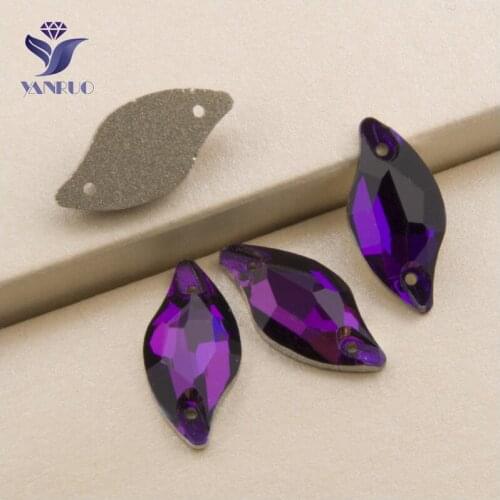 YANRUO 3254 All Sizes Purple Velvet Rhinestone Sewing Diamond Leaf Flatback Loose Crystals Sew On Strass For Garment