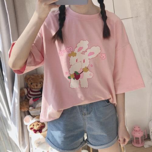 Japanese Sweet Girl Student T-shirt Tops Women Summer 2020 Cute Printed Loose Short Sleeve T-shirt Female Oversize Clothes