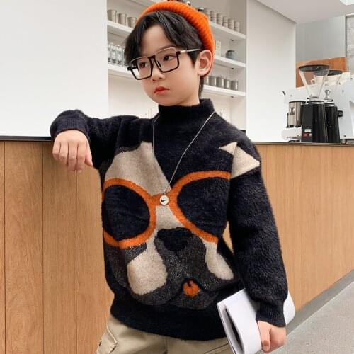 Boys Sweater Kids Outwear Tops 2021 Grey Fleece Thicken Warm Winter Autumn Knitting Pullover Children Clothing