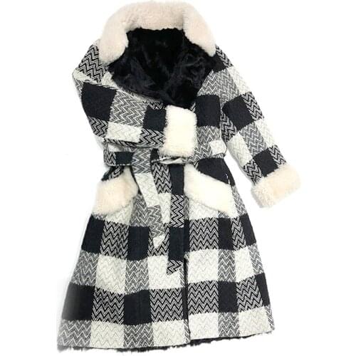 2019 Winter Superior quality Wool Coat Women Long Woolen Coats Natural Lamb Fur Collar Thick Warm Jacket Tussah Silk Filling