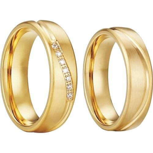1 Pair Lovers Alliance 24k gold plated wedding rings for couples men and women Golden Couples Promise Proposal ring marriage