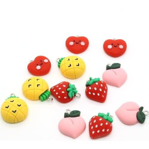 10pcs Resin Strawberry Pineapple Peach Earrings Charms Cute Fruit Key Chains Necklace Earring Food Pendants Diy Mix Jewelry Make