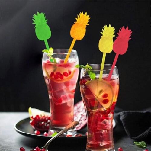 12pcs Pineapple Cocktail Swizzle Sticks Stirrer Coffee/Wine/Drink Party Kitchen KTV Bar Accessories Decoration Mixed Color 17cm