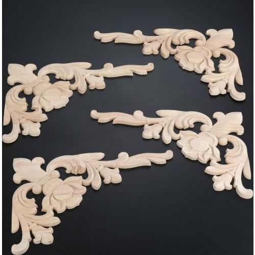 4pcs/kit 28*18cm Woodcarving Corner Decal Corners Left+Right European 3D Flower Home Decor Furniture Unpainted Applique Europe