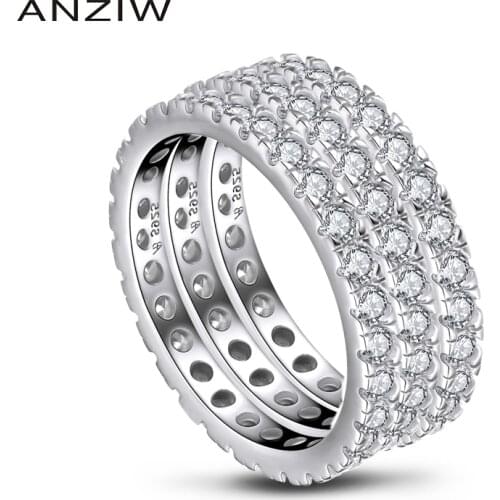 925 Sterling Silver Full Eternity Band Rings Women Engagement Simulated Diamond Wedding Silver 3 Pieces Rings Jewelry