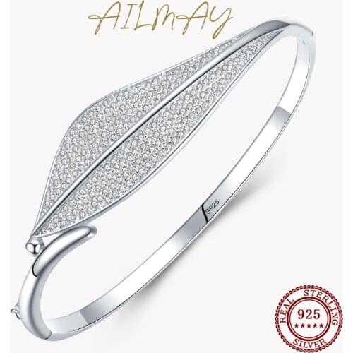 Ailmay Solid 925 Sterling Silver Luxury Full Cubic Clear Zirconia CZ Bracelets For Women Wedding Engagement Fine Female Jewelry