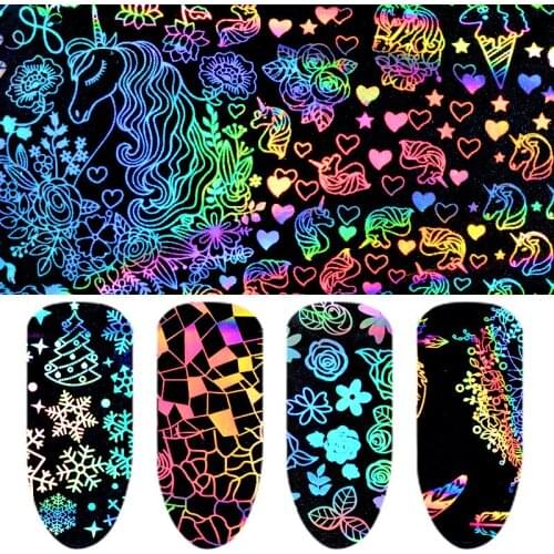 Nail Art Accessories, Laser Heat Transfer Nail Stickers, Star Paper, Heat Transfer Nail Stickers, Colorful Unicorn Flowers