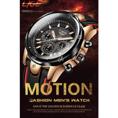 Luxury LIGE Brand 9972 New Mens Chronograph Business Watch Fashion Waterproof Quartz Silica Gel Strap Wristwatches Male