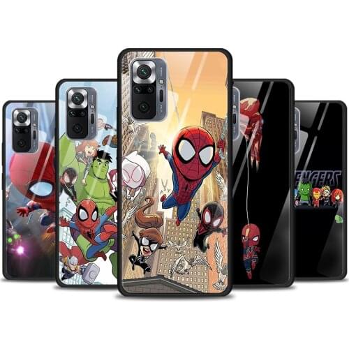 Cartoon Cool Marvel Tempered Glass Cover For Xiaomi Redmi Note 10 10S 9 9T 9S 8T 8 9A 9C 8A 7 Pro Max Phone Case
