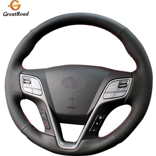 Black PU Artificial Leather Car Steering Wheel Cover for Hyundai Santa Fe 2013-2018 ix45 2013 2014 2015 2016