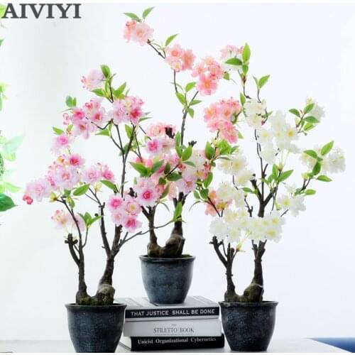 Cherry Blossom Bonsai Artificial Plant Artificial Flower Fake Flower with Pot Home Decoration Wedding Decor Cherry Blossom Tree