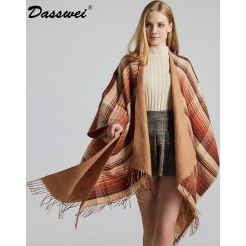DASSWEI Autumn Winter Plaid Printed Shawl Warm Tassel Ponchos Capes For Women Female Pashmina 2021 Fashion Oversize Cardigans