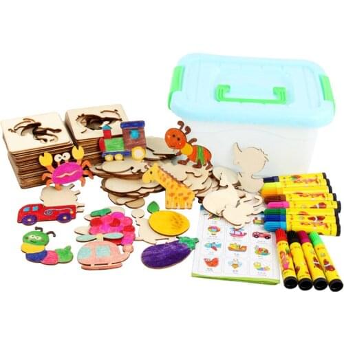 Baby Drawing Toy Painting template Toolbox hollowed paint toy wooden children early education puzzle 48 pieces