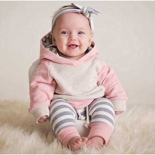 Childrens clothing clothes girls clothes 3pcs Toddler Baby Boy Girl Clothes Set Hoodie Tops+Pants+Headband Outfits L30806