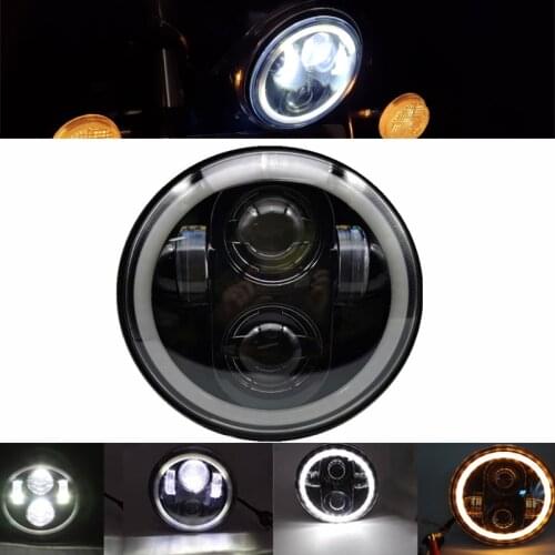 For Sportster Iron 883 White DRL 5.75 inch Motorcycle Projector LED Driving Headlight with Angel Eye for Indian Scout Triumph