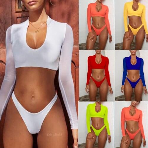 Women High Waist Belted Thongs Sunscreen Bikini 2021New Swimsuit 2 Piece Set Women 6 Colours Sexy Womens Summer Sexy Swimwear