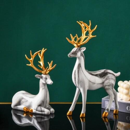 New 2020European Style Resin Deer Figurine Statue Home Living Room Decor Crafts Sculpture Creative Gifts Modern Desktop Ornament