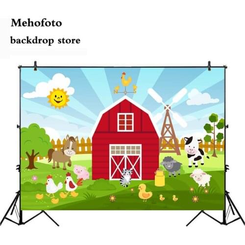 MEHOFOTO Photo Background Cartoon Farm Animals Grass Children Birthday Party Decoration Banner Backdrops for Photography 203
