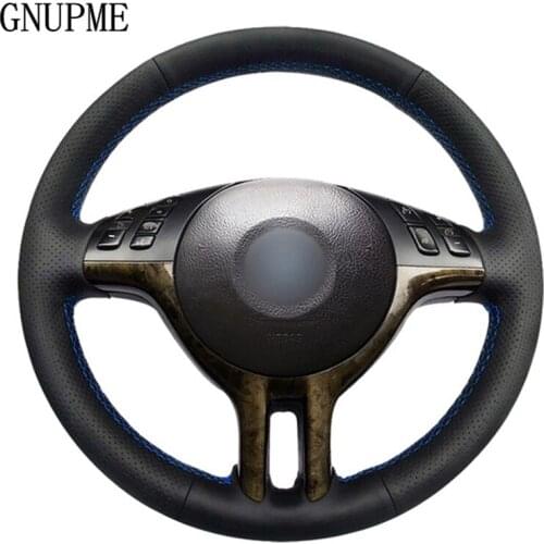 GNUPME Quality Hand-stitched Black Artificial Leather Car Steering Wheel Cover for BMW E39 E46 325i E53 X5