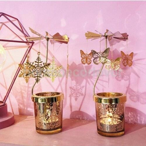 Carrousel Tealight Rotating Candle Holders Romantic Golden Night Light Creative Gifts Holiday Decorative Lamp