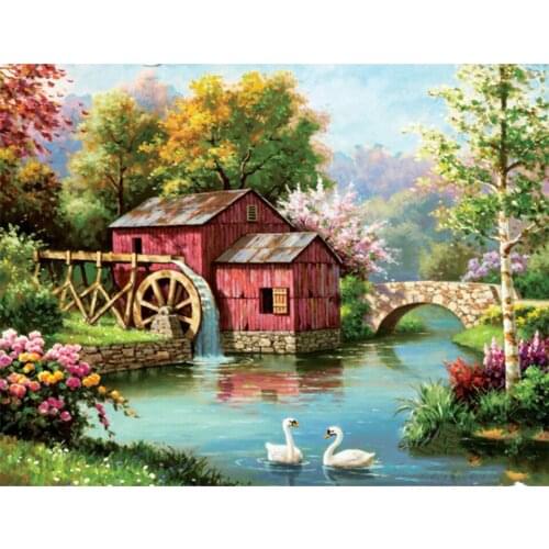 Red Old Mill Diy Mosaic Diamond Painting Full Square Drill Crystal Mosaic Rhinestone Embroidery Sale Landscape Home Decoration