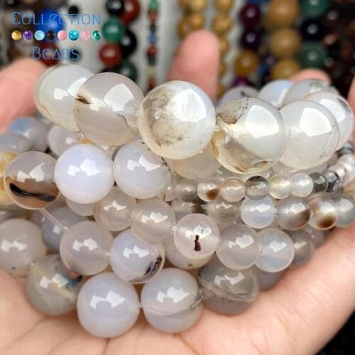 Natural Stone White Black Agates Loose Spacer Round Beads For Jewelry Making 4-12 MM DIY Bracelet Accessories Wholesale 15"
