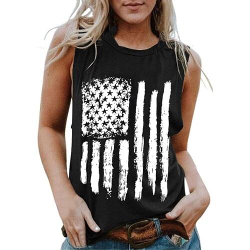 2021 American National Flag Printing Tank Top Women Sleeveless Summer Vest Female Cotton O Neck Tops For Women Plus Size Футболк