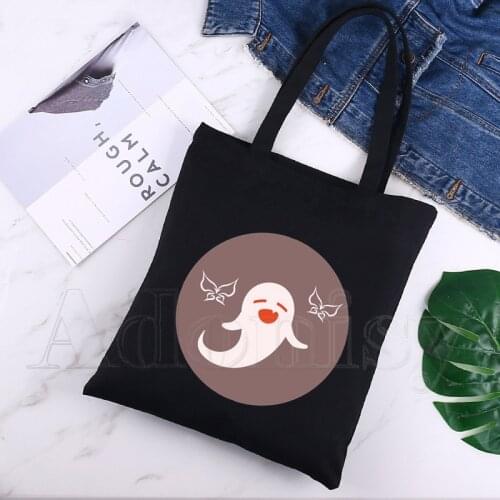Genshin Impact Hu Tao Harajuku Fashion Shopping Black Bags Canvas Tote Bag Mom Reusable Cloth Bag Handbag Shoulder Bags