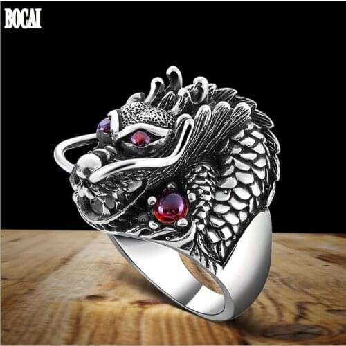 Vintage thai silver 925 pure silver ring chinese dragon male ring accessories silver