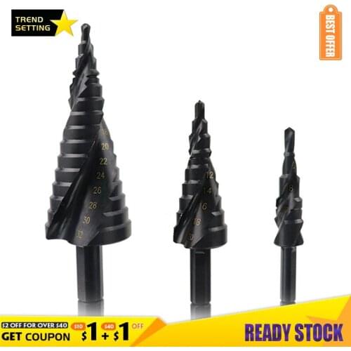 LAMEZIA 3PCS HSS Cobalt Step Stepped Drill Bits Set Nitrogen High Spiral For Metal Cone Triangle Shank Hole woodworking tools