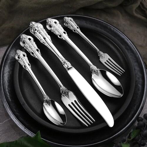 Vintage Cutlery Sets Dinnerware Tableware Set 18/10 Stainless Steel Knife Fork Teaspoons Western Food Kitchen Accessories