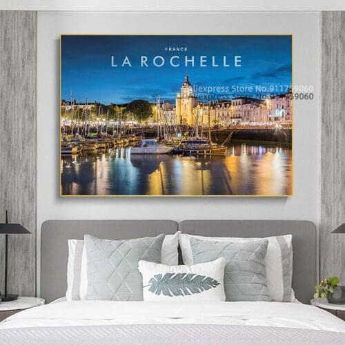 La Rochelle night view City Picture Landcape Canvas Painting Print Poster Living Bedroom Wall Art Decoration