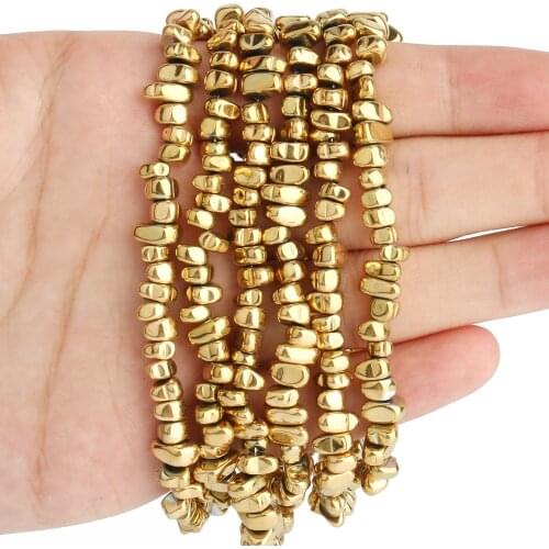 Natural Gold Plated Hematite Stone Irregular Gravel Loose Spacer Beads for Jewelry Making DIY Charms Bracelet Necklace 15inch