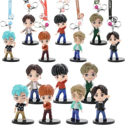 Newest 7PCS/Set Kpop Keychain Pendant Bangtan-Boys Model Figure Action Toys Car Ornaments Doll Fans Decor Gift JIMIN-JIN V Group