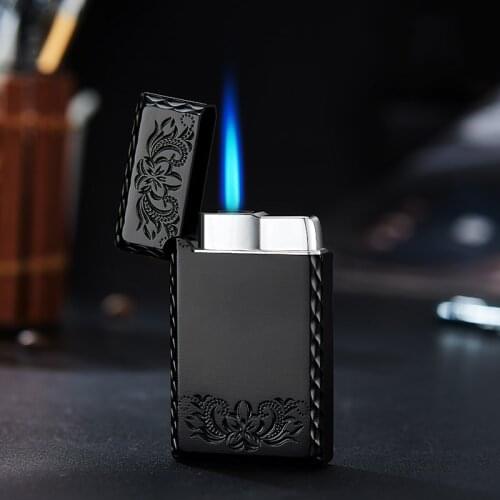 New Blue Flame Butane Turbojet Lighter Square 1300C Gas Lighter Metal Lighter Mens Smoking Set Cigarette Lighter