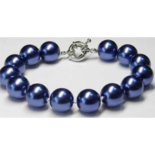 Charming!12mm Blue Sea Shell Pearl Bracelet 7.5