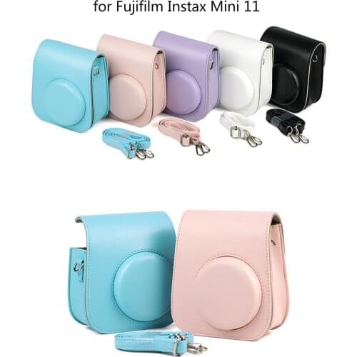 Portable Instant Camera Case Bag Holder PU Leather with Shoulder Strap Compatible with Fujifilm Fuji Instax Mini 11