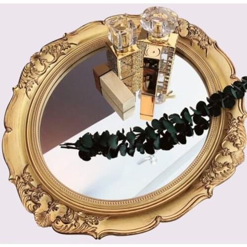 Luxury Home Bedroom Homestay Decoration Nordic Embossed Hanging Mirror Vintage Golden Makeup Mirror European Style