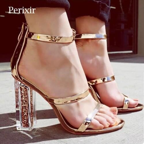 Perixir Sandals Womens Transparent High Heel Hollow Open Toe Sequins All-Match Fashion Womens Shoes Gold Size 35-40 Footwear