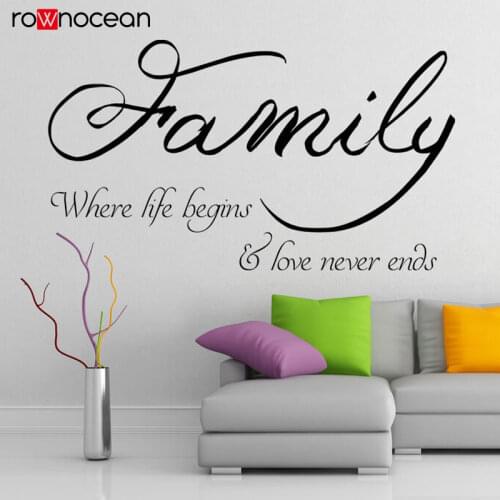 Family Quote Where Life Begins Love Never Ends Wall Decals Viny Home Decor For Living Room Cut Wall Sticker Removable Mural 3Q29