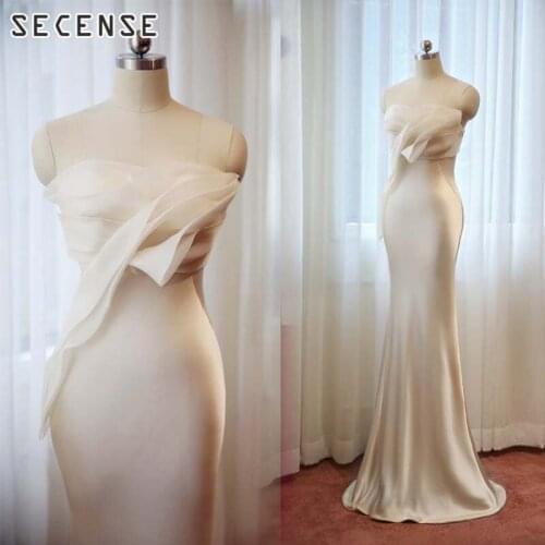 Silk Evening Gowns For Women Gauze Stitching Floor Length Strapless Dress Whit Champagne Red Grey Formal Dress Elegant Banquet