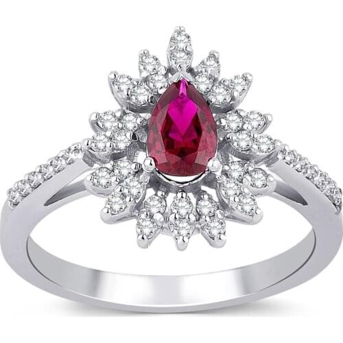 Symbol Gold 0.89 Carat Diamond Ruby Ring Baguette Chic Jewelry LoverRings Engagement Anniversary Wedding For Women