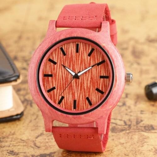 Modern Wristwatches Creative Pink Designer Wooden Watch Handmade Bamboo Natural Wood Quartz-watches Women Ladies Clock Relogio