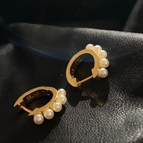 Temperament commuter pearl circle heavy texture earrings small ear ring