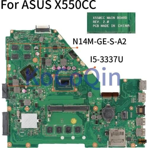 KoCoQin Laptop motherboard For ASUS X550CC I5-3337U Mainboard REV.2.0 SR0XL N14M-GE-S-A2 2GB