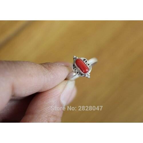 RG003 Tibetan Sterling Silver 925 Inlaid Coral Flower Women Rings Handmade Nepal Silver Ring Free Shipping