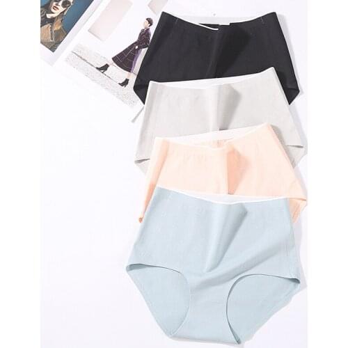 L/XL/2XL/3XL Silk Seamless Underwear Elastic Breathable One-piece High-waist 1Pcs Shaping Briefs Pure Color Women Underpants