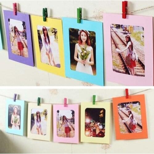 10PCs/set DIY Pink Blue Paper Frame with Clips and 2M Rope 6 Inch Wall Picture Frame DIY Hanging Photo Album Home Decorations