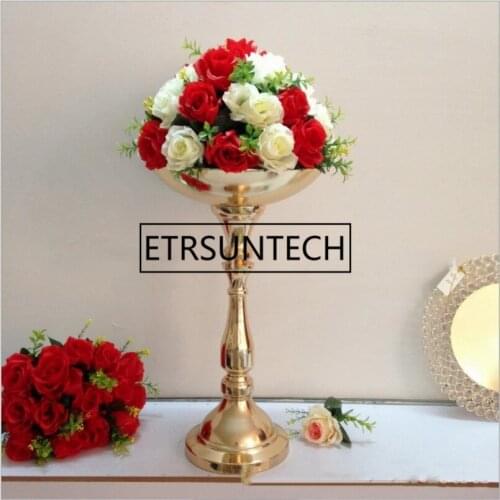 10pcs/lot Golden flower rack height 52 cm wedding table centerpieces event party flower road lead home vase decoration
