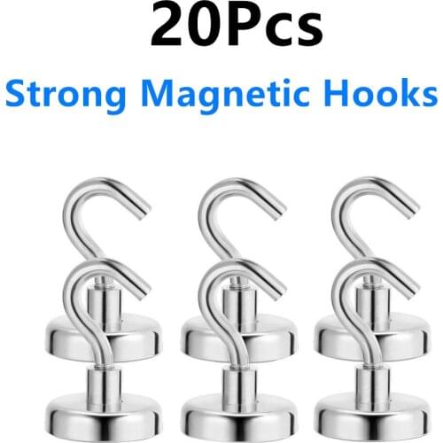 20Pcs Strong Magnetic Hooks Heavy Duty Wall Hooks Hanger Key Coat Cup Hanging Hanger for Home Kitchen Storage Organization